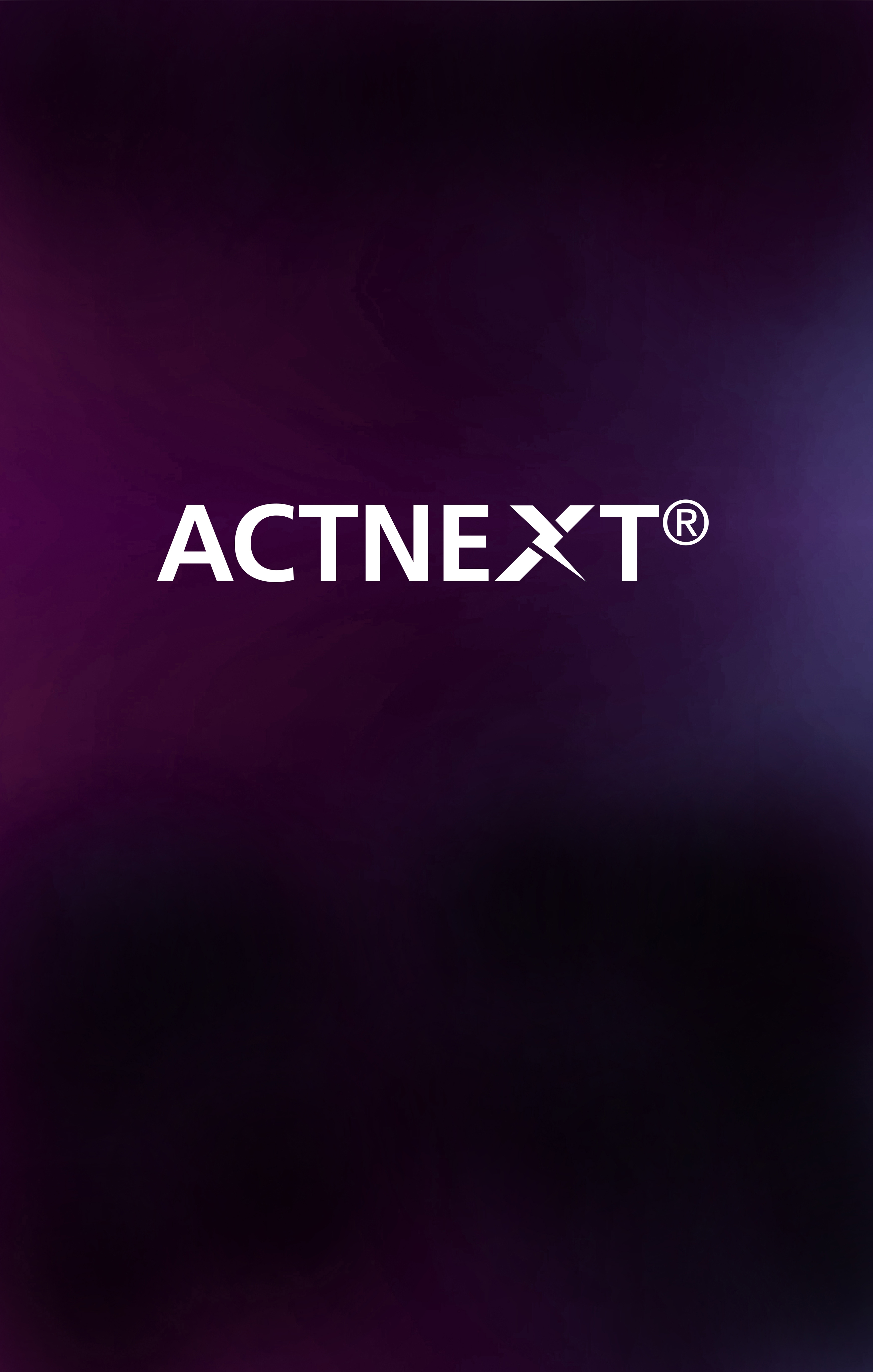 white ACTNext® brand Logo on dark background